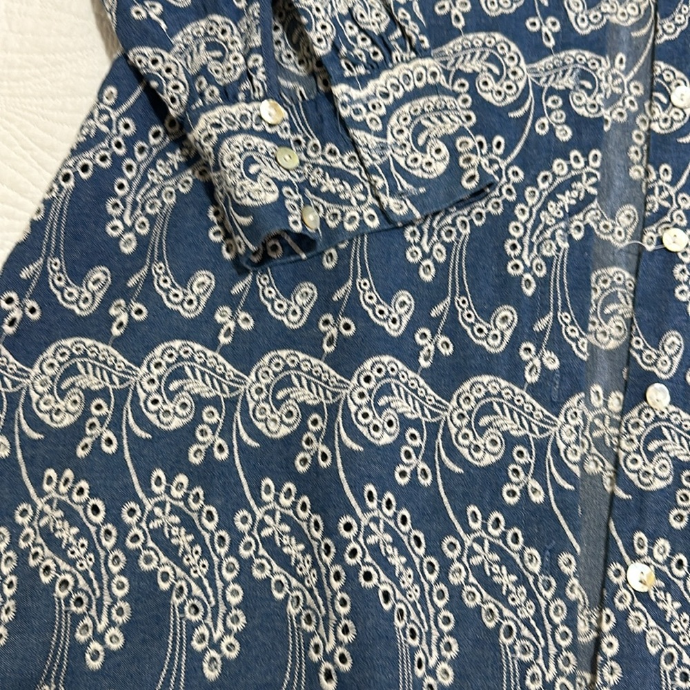 Zara EYELET CHAMBRAY SOFT DENIM DRESS TUNIC SHIRT Swim COVERUP SZ M blue white - Picture 3 of 4